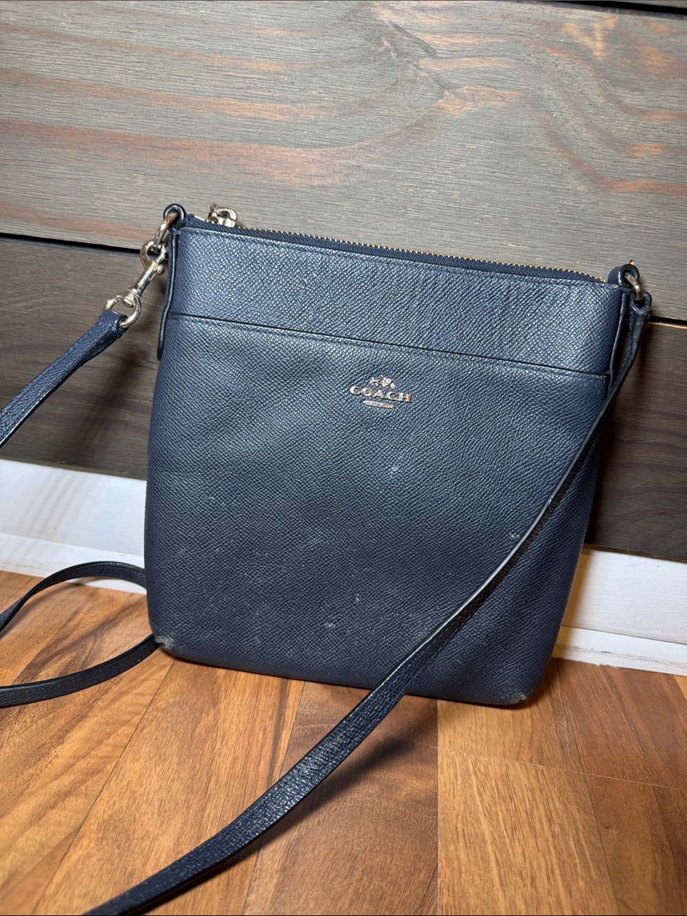 Coach Navy/Black Textured Crossbody with Silver Hardware